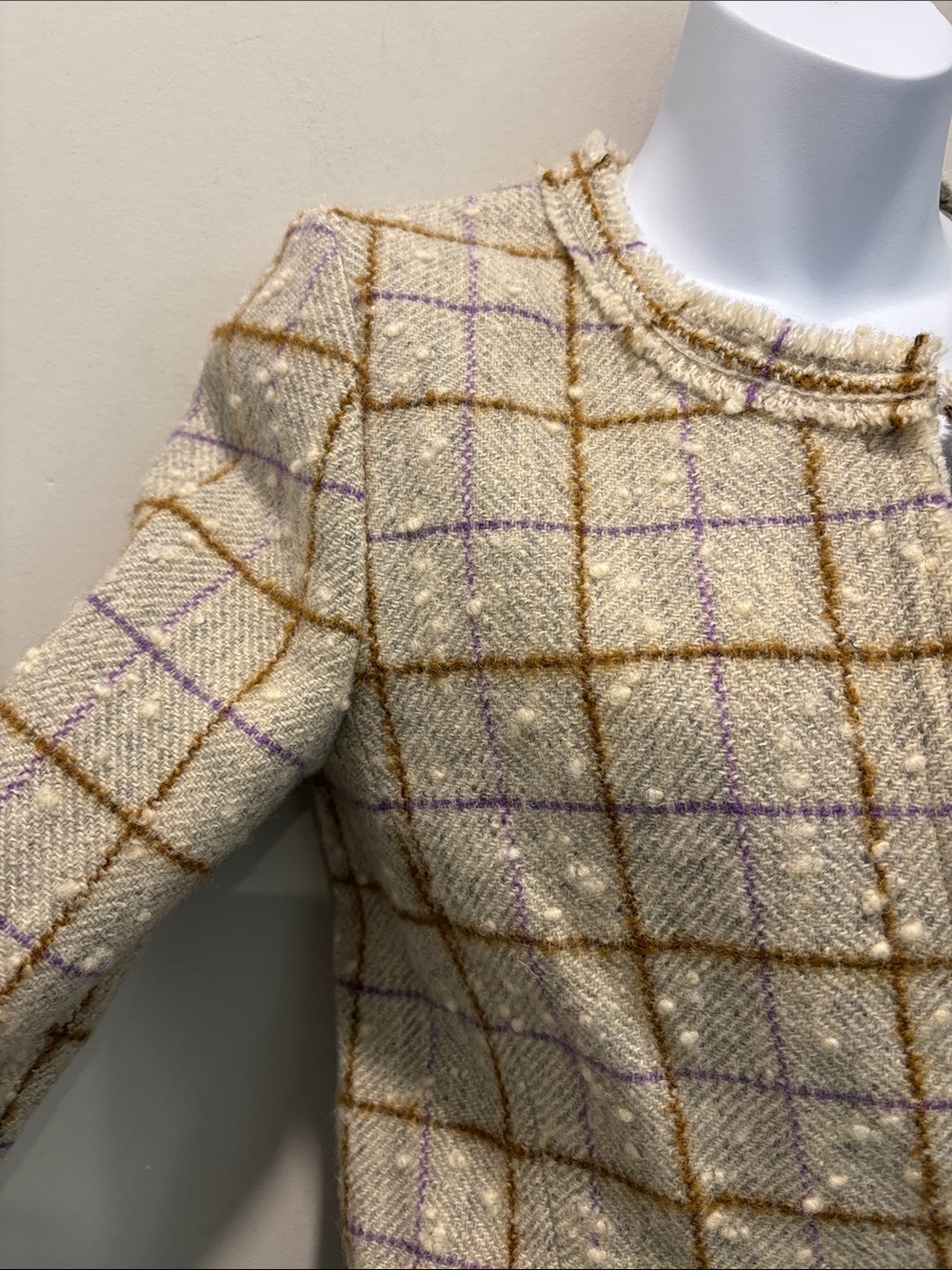 Isabel Marant Etoile Cream Wool Tweed Plaid Blazer Fringe Trim Size 36 - Picture 5 of 16
